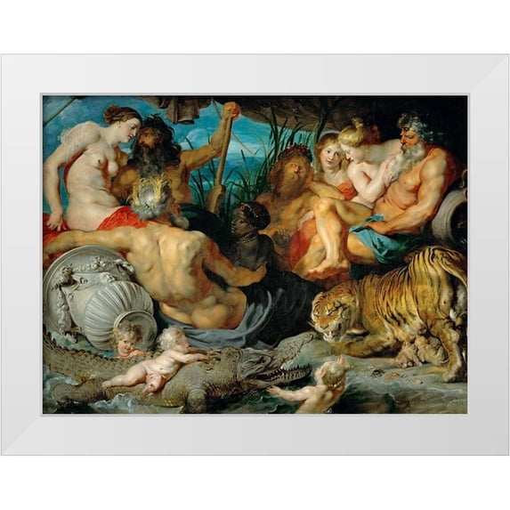 Rubens, Peter Paul 24x19 White Modern Wood Framed Museum Art Print Titled - The Four Rivers of Paradise