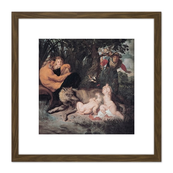 Rubens Romulus Remus Roman Myth Painting 8X8 Inch Square Wooden Framed Wall Art Print Picture with Mount