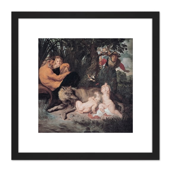 Rubens Romulus Remus Roman Myth Painting 8X8 Inch Square Wooden Framed Wall Art Print Picture with Mount
