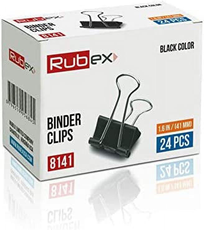 Rubex Binder Clips, Black Large Binder Clips, Jumbo Binder Clips, 1.6 Inch  Paper Binder Clips, Big Metal Paper Clamps for Notebooks, Envelopes, Papers