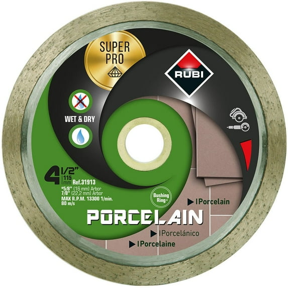 Rubi Tools 4 1/2 Inch Super Pro Continuous Rim Diamond Blade For Porcelain