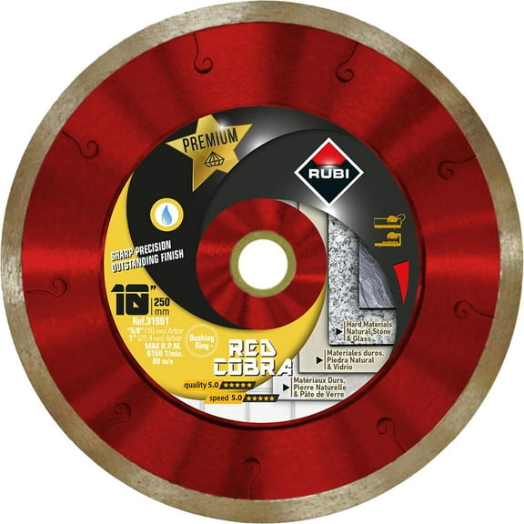 Rubi Tools Red Cobra 10 Inch Premium Continuous Rim Diamond Blade For Hard Materials