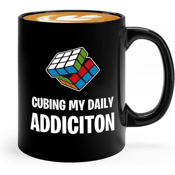 Rubic Player Coffee Mug 11oz Black -My daily addiction - Cuber Puzzle Addict Chess Player Hobbies Tournament Proffesional Brain Games Math Lover