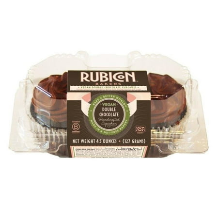 Rubicon Bakers, Vegan Double Chocolate Cupcake, Vegan Chocolate Icing, 2 Count, Grab and Go Tray