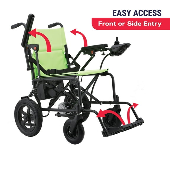 Rubicon DX02 Lightweight Foldable Electric Wheelchair for Seniors, 40 lbs Portable Power Chair with 500W Motor, 12 Mile Range, Airline Approved, Detachable Battery, Green