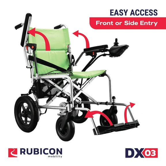 Rubicon DX03- Lightweight (Only 40lbs) Foldable Electric Wheelchair for Seniors - 12 mi Long Cruise Range with 500W Powerful Motor - Airline Approved with Detachable Battery_Green
