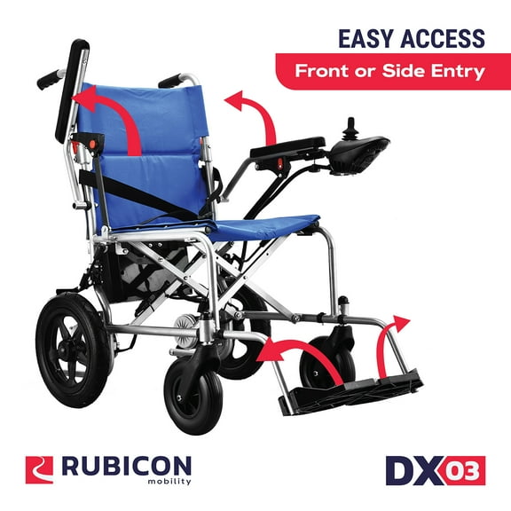 Rubicon DX03- Lightweight (Only 40lbs) Foldable Electric Wheelchair for Seniors - 12 mi Long Cruise Range with 500W Powerful Motor - Airline Approved with Detachable Battery_Blue