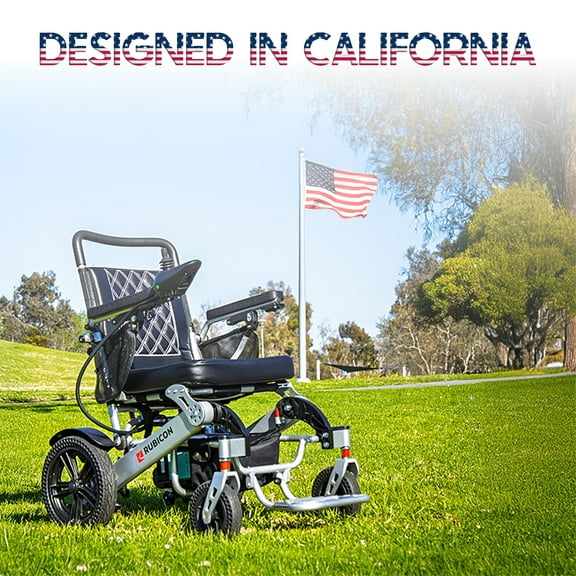 Rubicon DX14 - Longest Range 30 Miles, Airline Approved Electric Wheelchair, Dual 12AH Lithium Batteries, 2x300W Motors, Leather Cushion, Foldable, Lightweight & Powerful_Silver