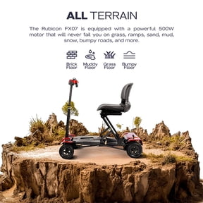 Rubicon FX7 Automatic Foldable Mobility Scooter for Adults, One Click Fold and Unfold, with Longest Range, Heavy-Duty, 4 Wheel Scooter with Lithium Battery_Red