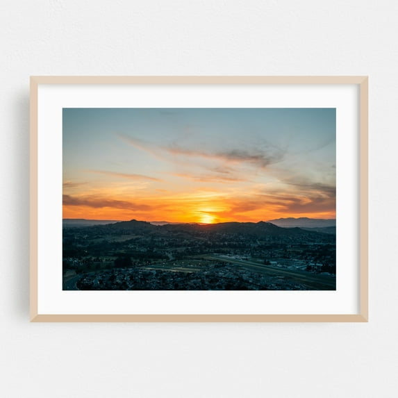 Rubidoux Sunset - Riverside California Photography Oak Framed Wall Art Print 12 x 18 inches