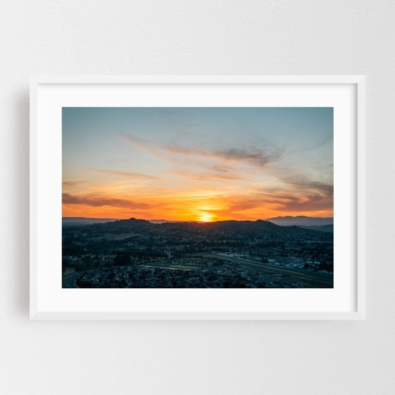 Rubidoux Sunset - Riverside California Photography Sunset Landscape Scenic Nature Mountain Skyline Rural White Framed Wall Art Print 5 x 7 inches