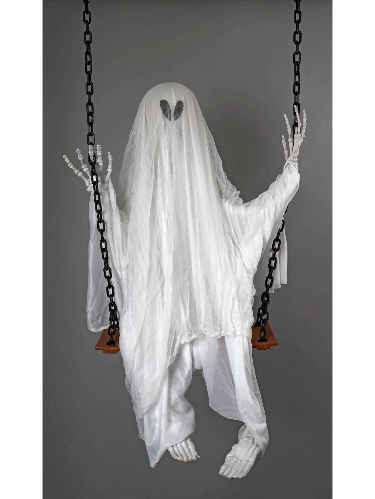 White Swinging Ghost Prop with Skeletal Hands and Feet