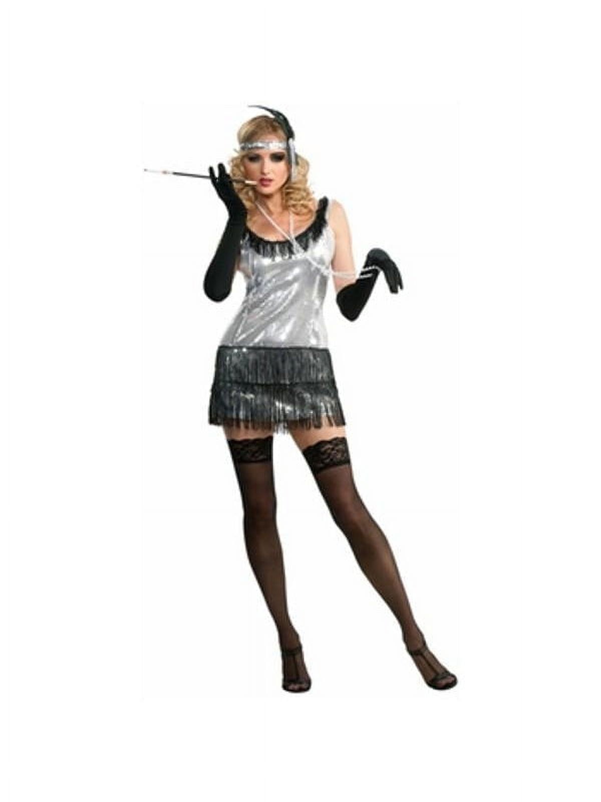 Rubie s Deluxe Adult Silver Sequin Flapper Dress Silver Medium Walmart