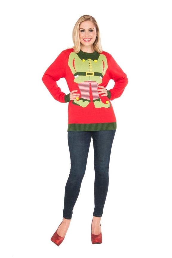 Rubie's Women's Red Elf Ugly Christmas Sweater, Multi, Small