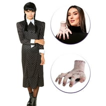 Rubie's Women's Wednesday Addams Costume with  Thing Shoulder Sitter