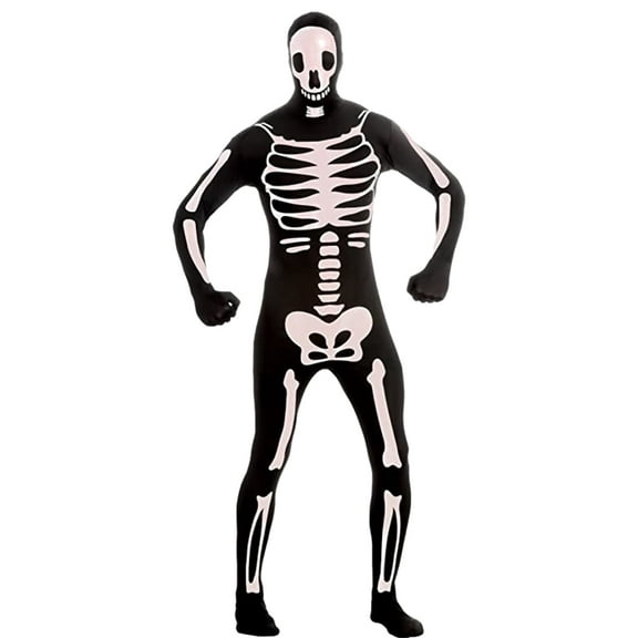 Rubies Mens Skeleton Costume Full Body Stretch Jumpsuit With Removable Hood L