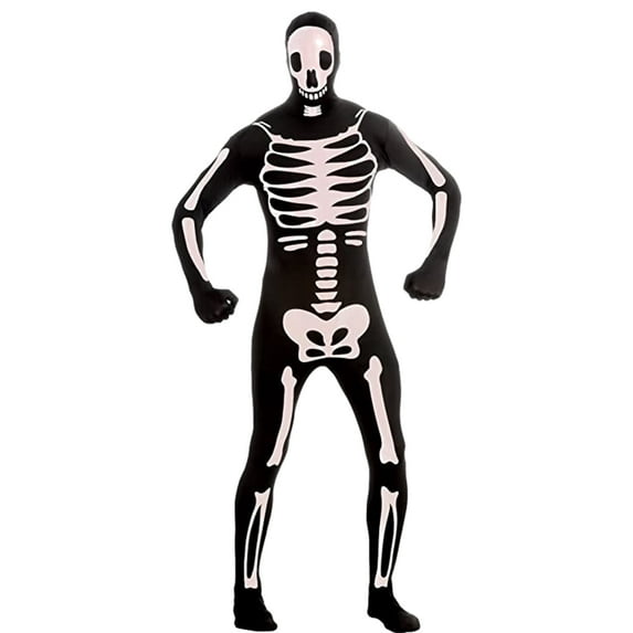 Rubies Mens Skeleton Costume Full Body Stretch Jumpsuit With Removable Hood L