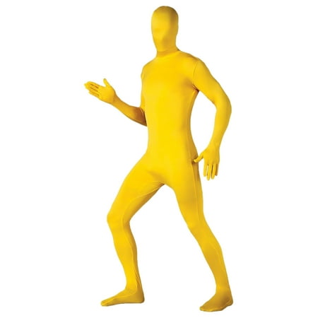 Rubies Mens Yellow Full Body Stretch Jumpsuit Costume With Removable Hood L