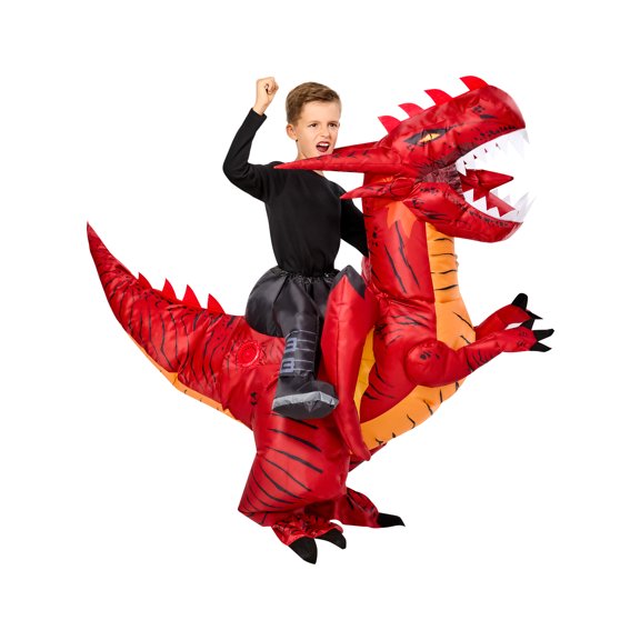 Rubies Red Dragon Light Up Ride-On Inflatable Costume for Kids, Unisex One Size