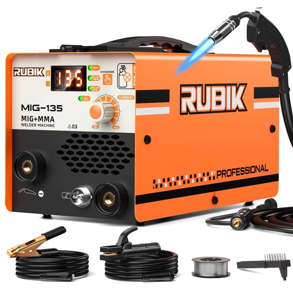 Rubik 135A Welder 3-in-1 Welding Machine Supports MIG 110V Welding Machine with IGBT Inverter, LCD Digital Display MIG/Lift TIG/Stick Capabilities