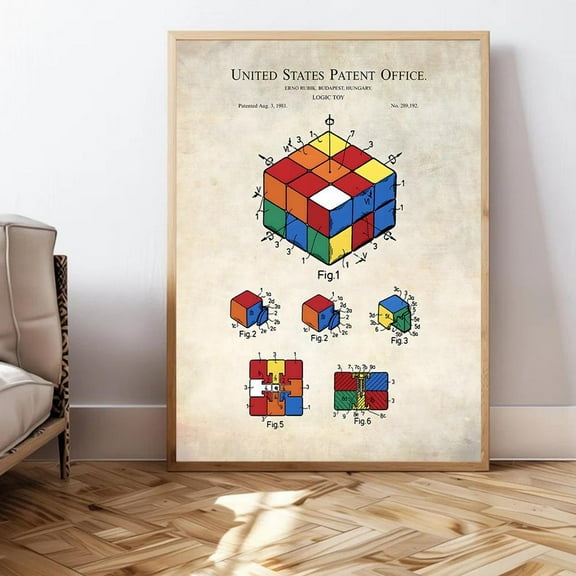 Rubik'S Cube Patent Art Poster - Vintage Logic Toy Poster Home Decor, 8x12 UNFRAMED