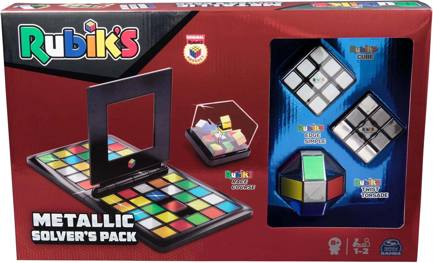Rubik’s Metallic Solver’s Pack, Rubik’s Cube Edge Twist Race Game in Metallic Finish 3D Puzzle Brain Teaser Retro Fidget Toy Board Game, for Ages 8+