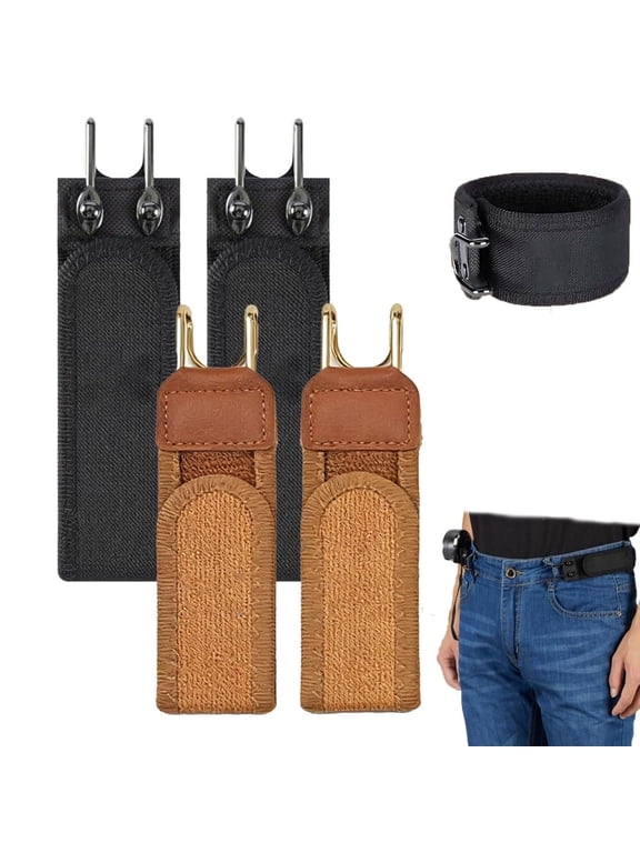 Buckleless Belt Hook, Tactical Metal Hooks Elastic Belts, Adjustable Magic Tape No Buckle Waist Strap for Men Women, 2pcs