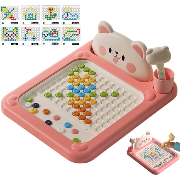 Rubinzhi Cartoon Magnetic Drawing Board for Kids with Pen, Magnetic Dot Art Doodle Travel Games Car Activities, Pink