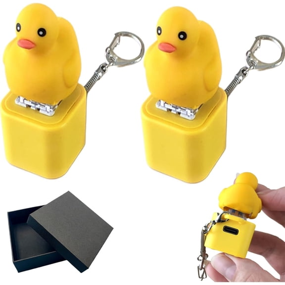 Rubinzhi Duck Quacking Keychain Sound Button Stress Relief Toy Fun Rechargeable Animal Sounds & Light for Anxiety 2pcs