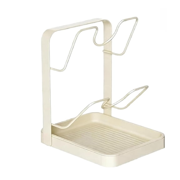 Rubinzhi Pot Lid Organizer Rack with Removable Drip Tray Multifunctional Double-Layer Storage Holder for Kitchen Countertop（Begie）