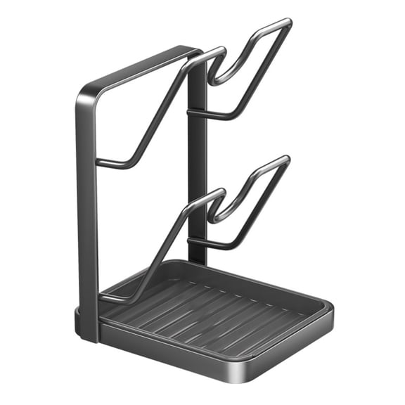 Rubinzhi Pot Lid Organizer Rack with Removable Drip Tray Multifunctional Double-Layer Storage Holder for Kitchen Countertop(Gray)