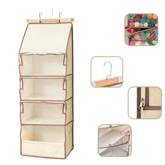 Rubinzhi Yarn Heaven Storage Bag Large Capacity Hanging Yarn Organizer with 4 Clear Zippered & Knitting Needles Pocket for Crocheting