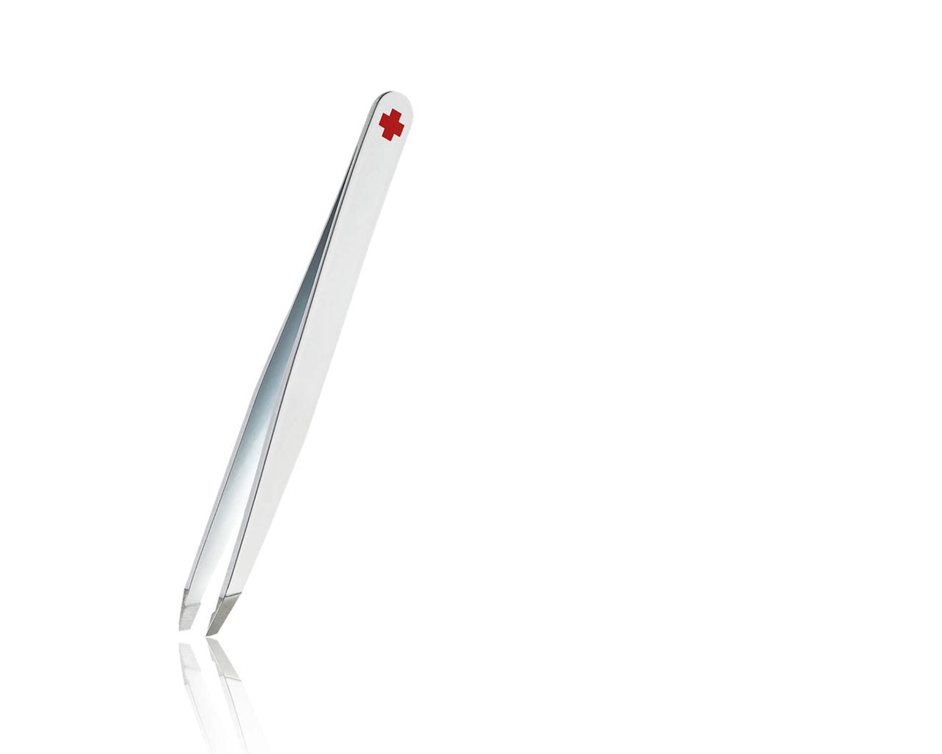 Rubis Switzerland Swiss Tweezers White with Red Swiss Cross Slanted Tip 3-3/4" #18803