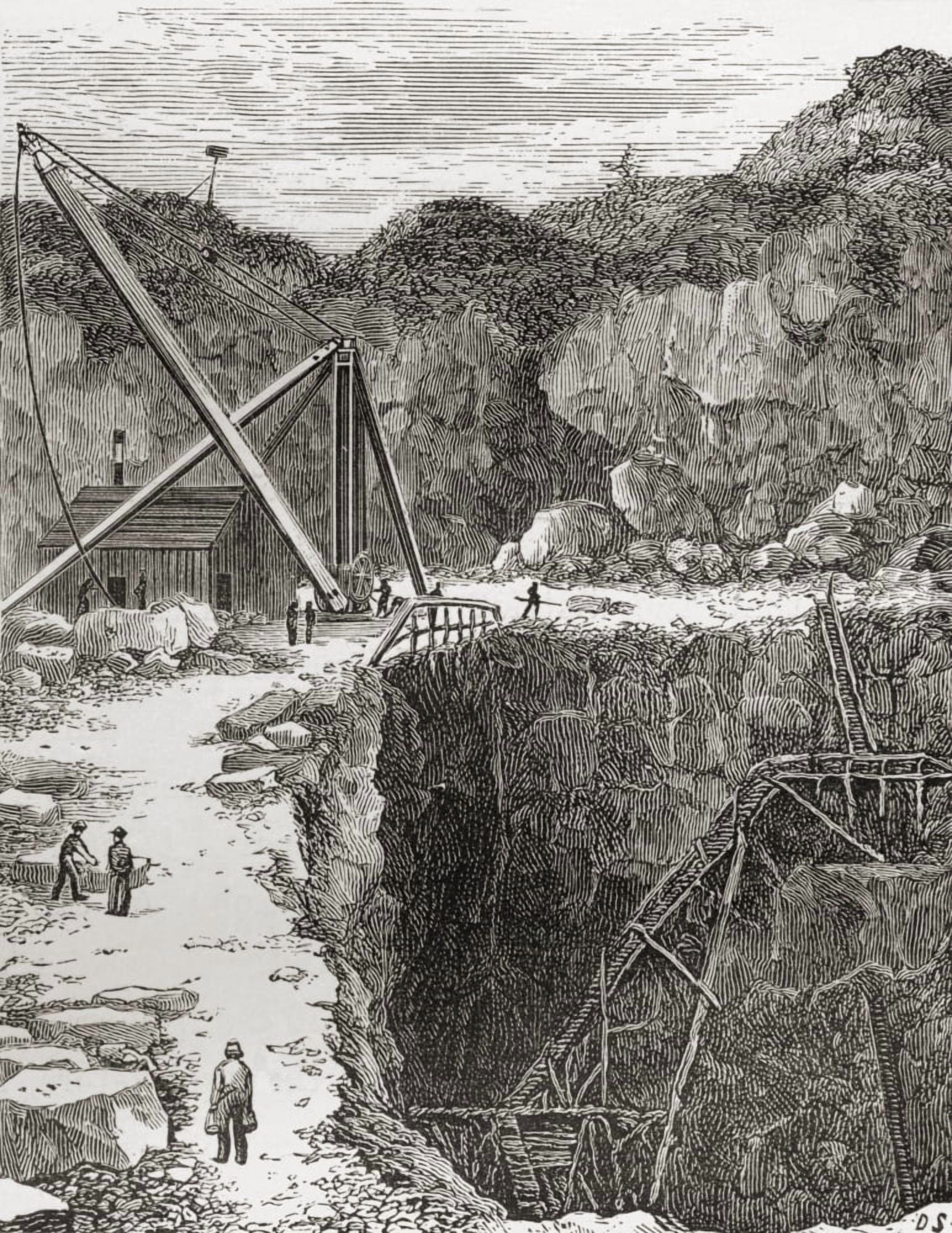 The Rubislaw Granite Quarry Aberdeen Scotland In The Late 19Th Century From Our Own Country Published 1898 Canvas Art - Ken Welsh Design Pics (24 x 32)