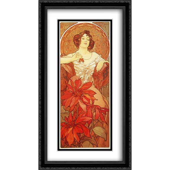 Ruby 2x Matted 22x40 Large Black Ornate Framed Art Print by Mucha, Alphonse