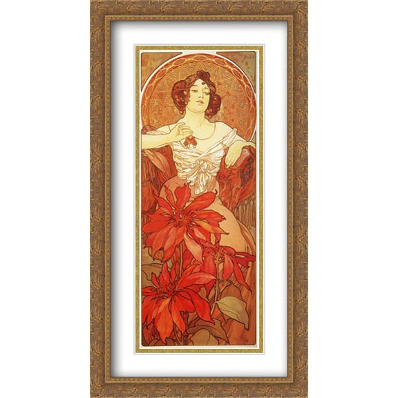 Ruby 2x Matted 22x40 Large Gold Ornate Framed Art Print by Mucha, Alphonse
