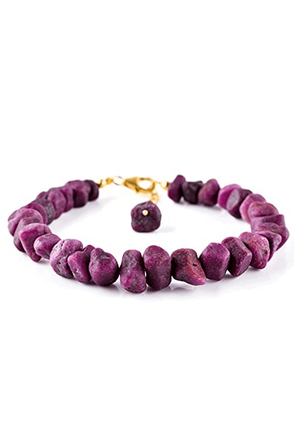 Ruby 4-7mm Nugget Tumble Shape Rough Cut Beads 7 inch Adjustable Gold Plated Clasp Bracelet for men, women, unisex. Link Chain Stacking Bracelet.|LINK_05889