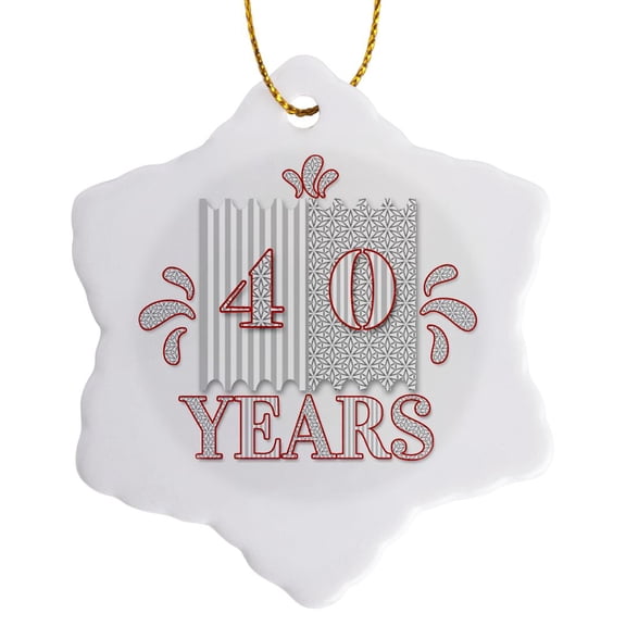 3drose, Ruby 40th Anniversary or Birthday in Silver and Red, 3 inch Snowflake Porcelain Ornament