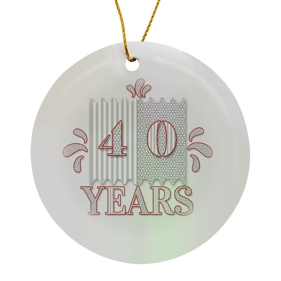 3drose, Ruby 40th Anniversary or Birthday in Silver and Red, Circle Porcelain Ornament