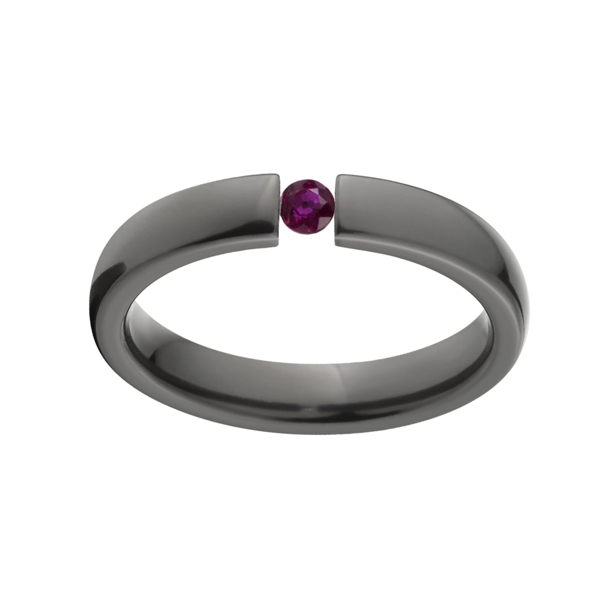 Ruby 4mm Black Zirconium Tension Set Ring