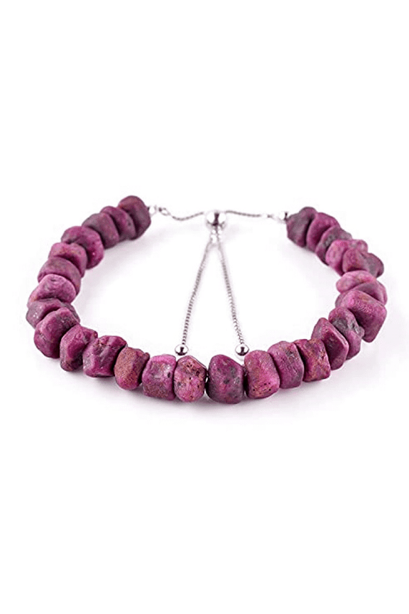 Ruby 8-9mm Nugget Tumble Shape Rough Cut Beads 7 inch Adjustable Silver Plated Clasp Bracelet for men, women, unisex. Link Chain Stacking Bracelet.|LINK_05890