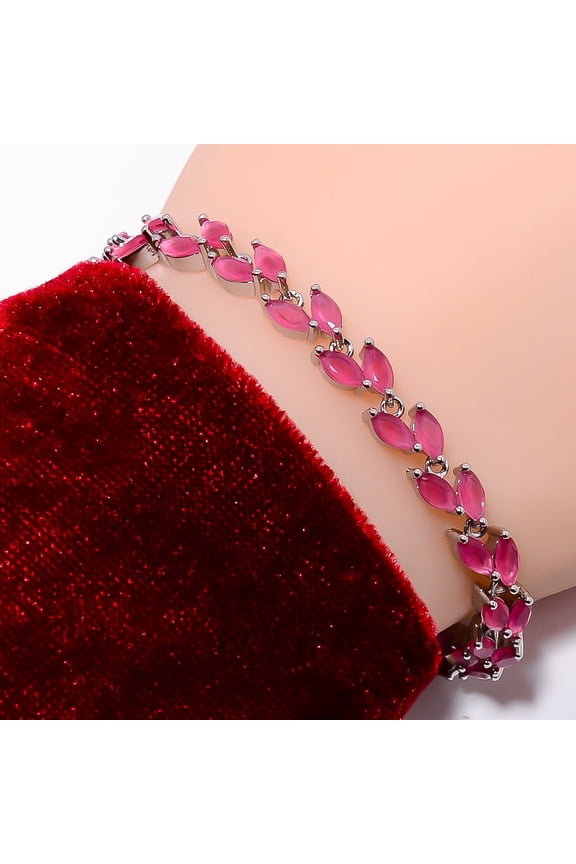 Ruby 925 Sterling Silver Adjustable Tennis Bracelet 7-8" B141310, Ruby Bracelet, Red Bracelet, Marquish Bracelet