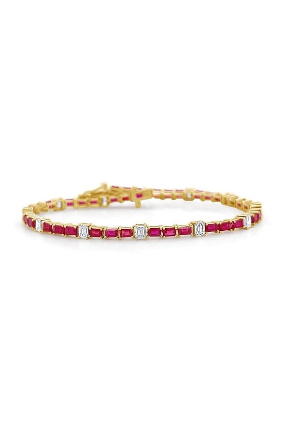 Ruby Baguette with CZ diamond Baguette tennis Bracelet, 925 Sterling Silver Bracelet, Ruby Bracelet, Birthstone Bracelet Gift for Her By PINKCITYSHOPSTORE