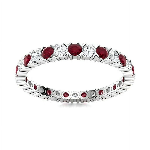 Ruby Bezel-Set Round 2 mm Stackable Eternity Band Ring 925 Sterling Silver Gemstone Jewelry For Women Gift By KIRAN FINE JEWELS