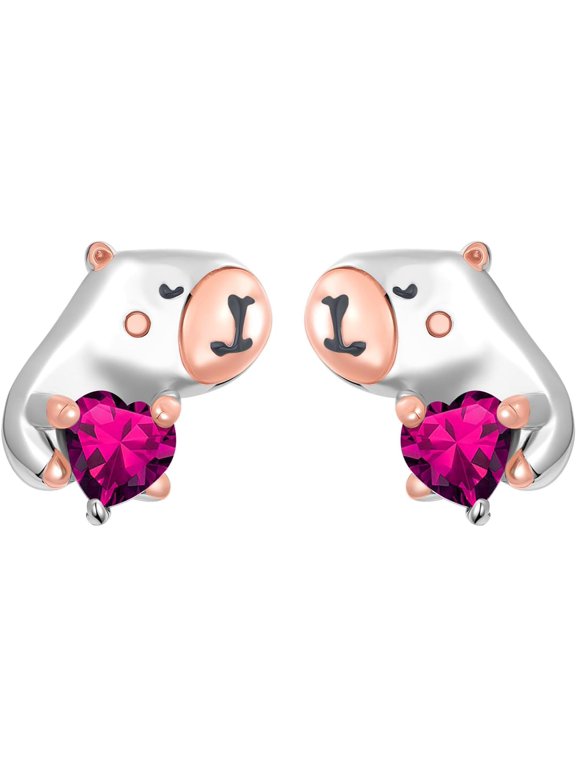 Ruby Birthstone Capybara Stud Earrings 925 Sterling Silver Lovely Capybara Earrings with July Birthstone Birthday Jewelry Gifts for Women