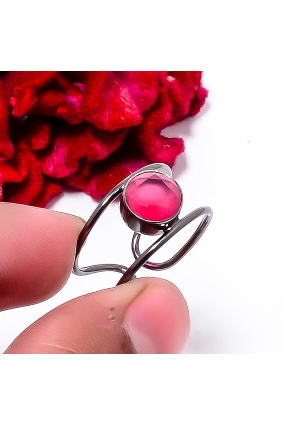 Ruby Black Rhodium Plated Handmade 925 Sterling Silver Ring s.8 Sku13, Pink Ring, Gemstone Ring