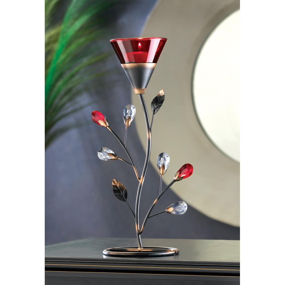 Ruby Blossom Glass and Iron Tealight Candle Lantern