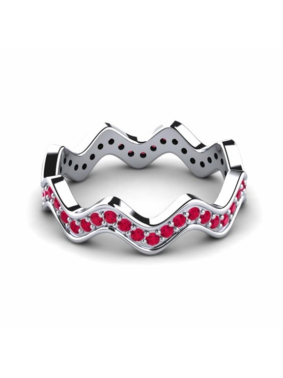 Ruby Brilliant-Cut Round 2.00mm Wave Eternity Ring With White Gold Over Ring Size 6-10
