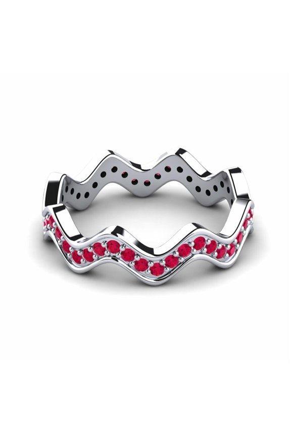 Ruby Brilliant-Cut Round 2.00mm Wave Eternity Ring With White Gold Over Ring Size 6-10