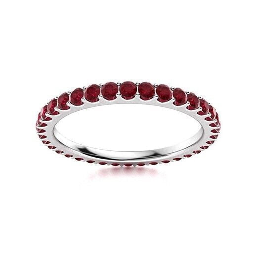 Ruby Brilliant-Cut Round 2 mm Minimilist Full Eternity Band Ring 925 Sterling Silver Gemstone Jewelry For Women Gift